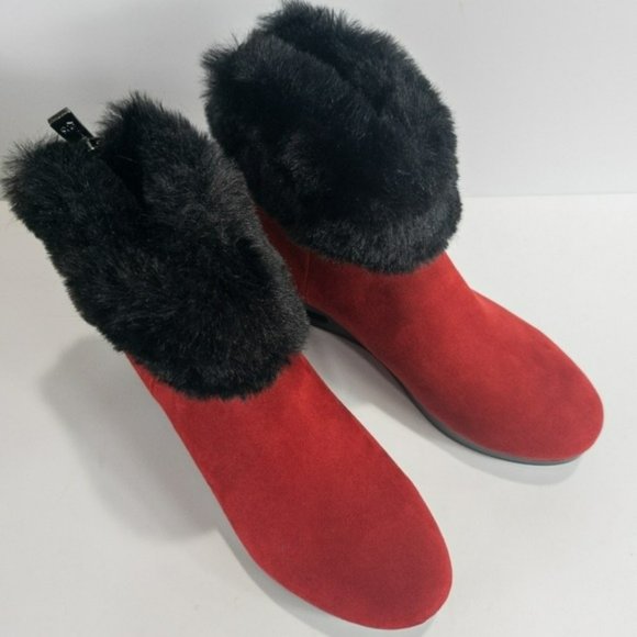 DKNY Abri Faux Suede Faux Fur Booties Red -6 - Picture 5 of 6